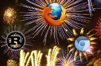 illustration : Firefox, Rust langage du nouveau moteur Servo, WebKit, fond par Billy Hicks. CC-BY-SA. Source : Wikimedia Commons.