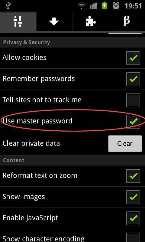 Use master password